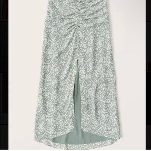Abercrombie & Fitch Mint Green and White Floral Midi Skirt with Slit Size Medium